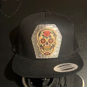 Yupoong Black Snapback with Sugar Skull Design